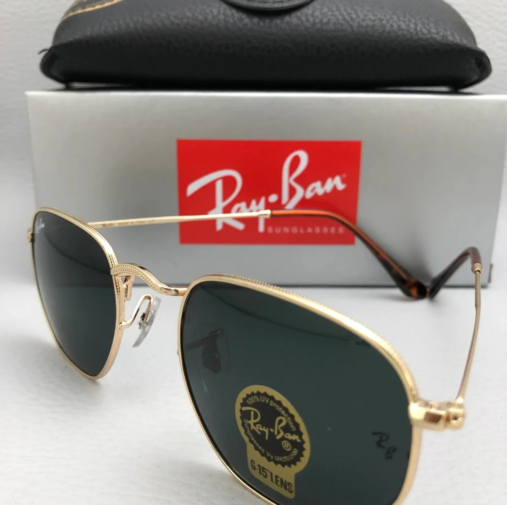 Ray-Ban Women's Gold Frame 51mm Black Lens Hexagon Sunglasses Like New - Picture 3 of 16